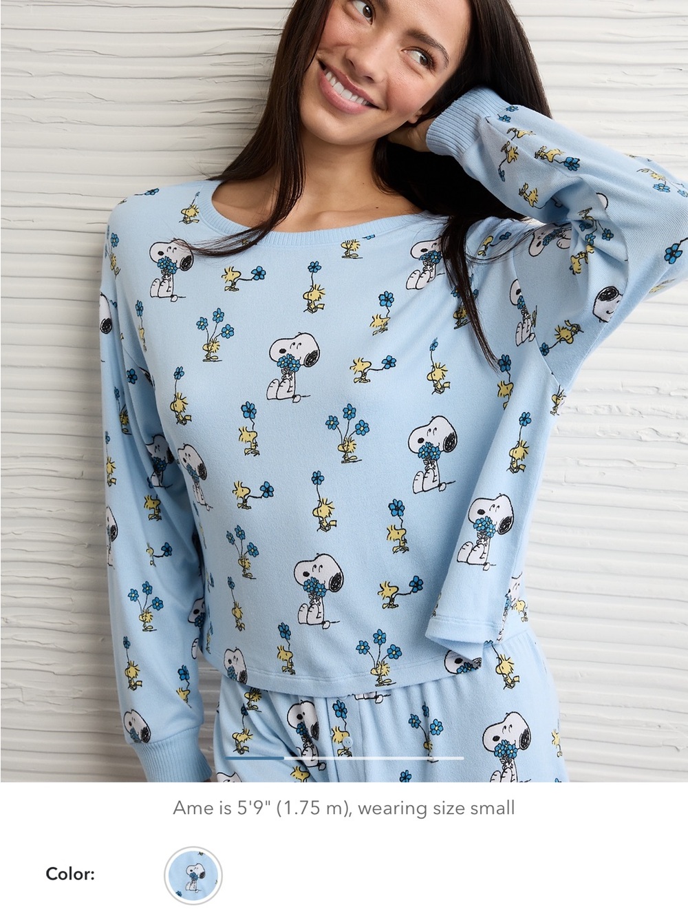 American Eagle Outfitters Light Blue Snoopy & Woodstock Pajama Set - Picture 2 of 4
